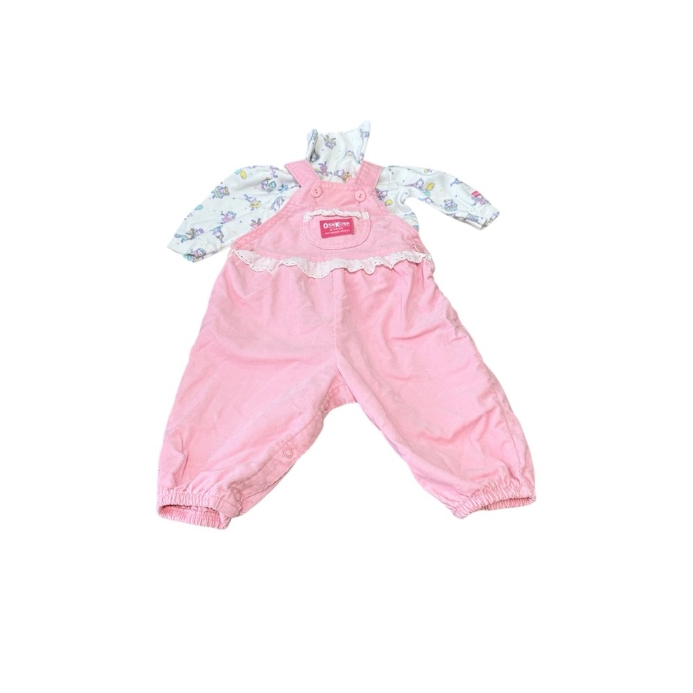 vintage oshkosh overalls‎ Pink Corduroy Cat Ballon Decal Turtle Neck Under Shirt